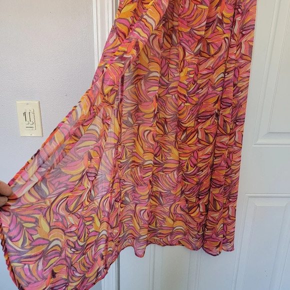 H & M Sheer Full Slit Maxi Skirt Swim Cover Up Pink Orange Tropical Size Small - Picture 3 of 9